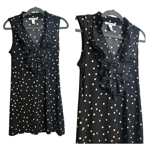 WHBM White House Black Market Polka Dot Ruffle Neck Chic Dress – Size Small - Picture 1 of 6